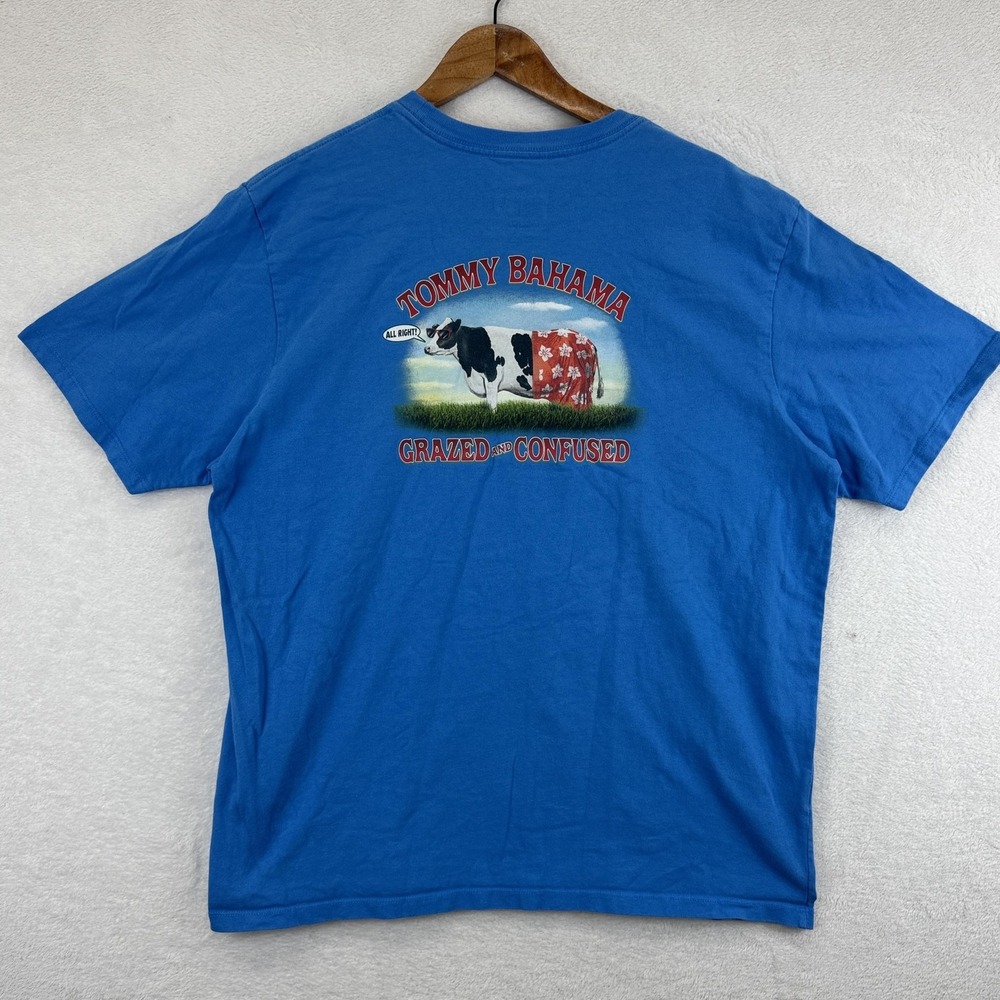 Tommy Bahama Shirt Mens XL Blue Relax Graphic Grazed and Confused‎ Tee UPF 50